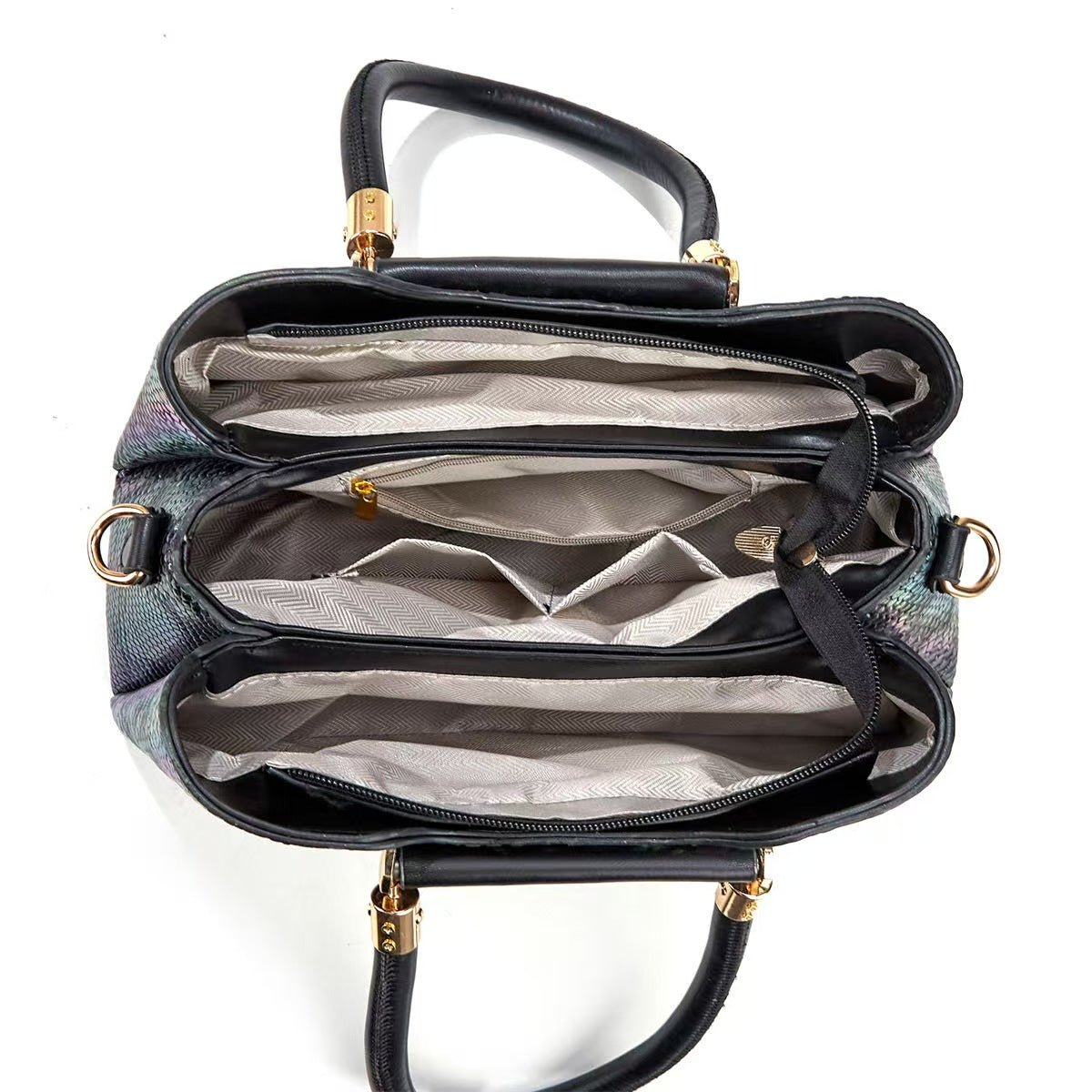 Iridescent Metallic Snake Embossed Handbag - Large Shoulder & Crossbody Tote - FRESHHUTSHOP